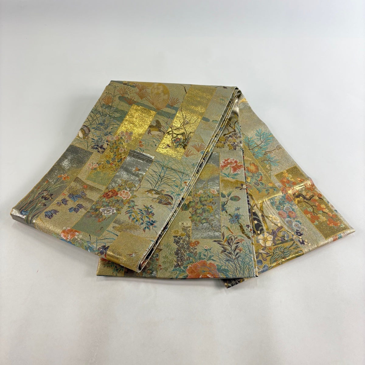 美品】 丸帯 名品 琳派三壽奏 抱一 光琳 短冊 草花 金糸 箔 金色