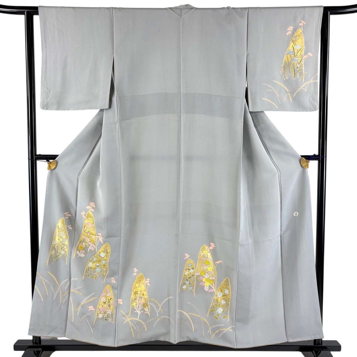 付下げ 身丈167.5cm 裄丈69.5cm L 袷 雲文 菊 金糸 金彩 水色 正絹 秀