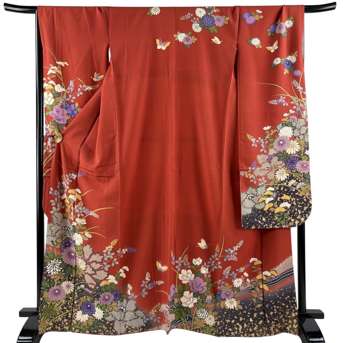 振袖 身丈166cm 裄丈66cm 正絹 秀品 【中古】 振袖 身丈166cm 裄丈66cm M 袷 草花 鴛鴦 金糸 金彩 サーモンピンク