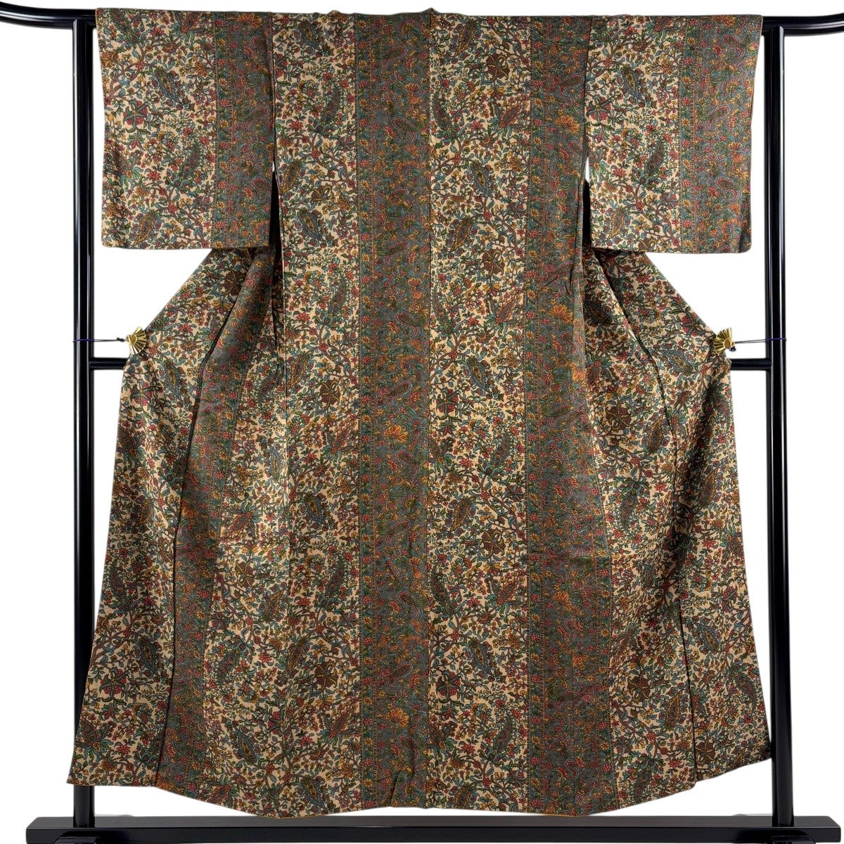 小紋 身丈153cm 裄丈63.5cm S 袷 草花 丸文 水色 正絹 秀品｜中古