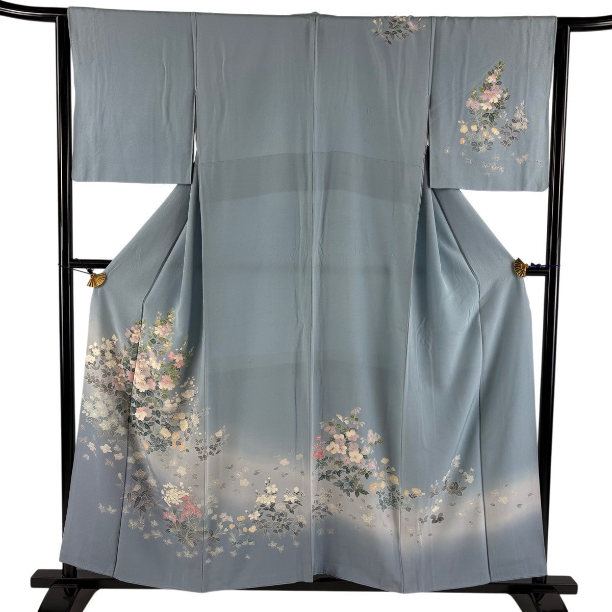 付下げ 身丈158.5cm 裄丈64cm M 袷 草花 花唐草 金彩 ベージュ 正絹 秀