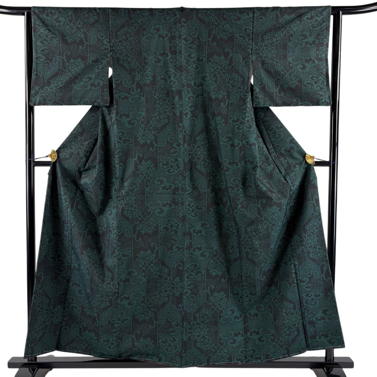 美品】 紬 身丈155.5cm 裄丈63.5cm S 袷 草花 焦茶色 正絹 秀品｜中古