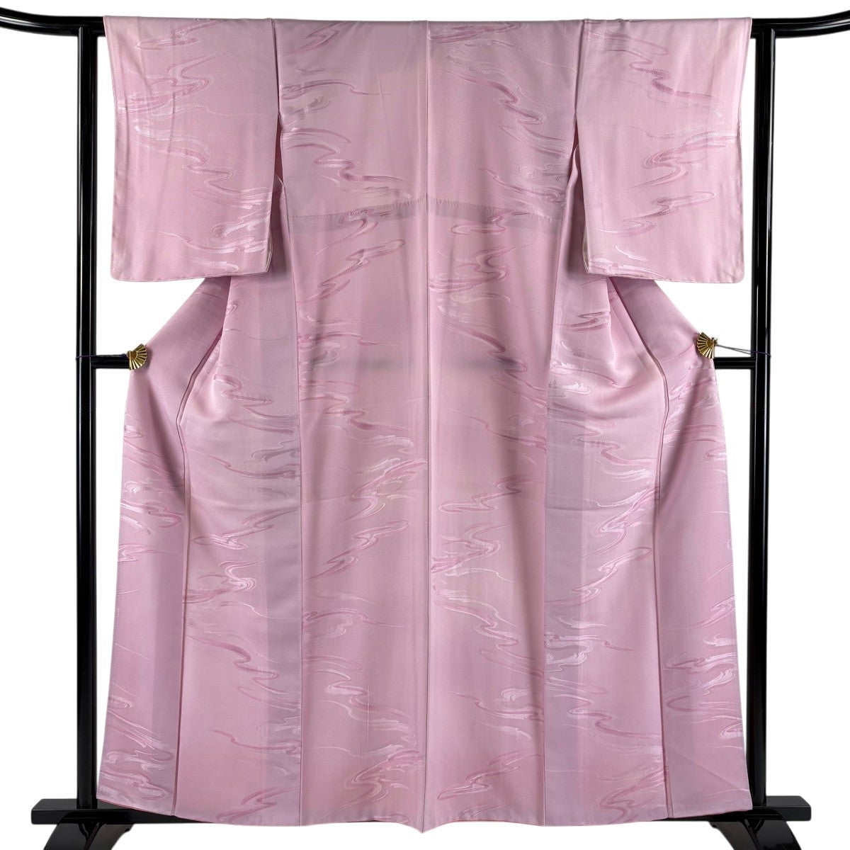 美品】 小紋 身丈158.5cm 裄丈63cm S 袷 流水 地紋 薄紫 正絹 優品