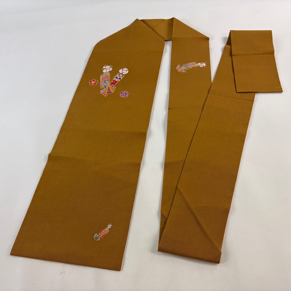 美品】 名古屋帯 逸品 こけし 桜 縮緬 茶色 正絹｜中古・古着