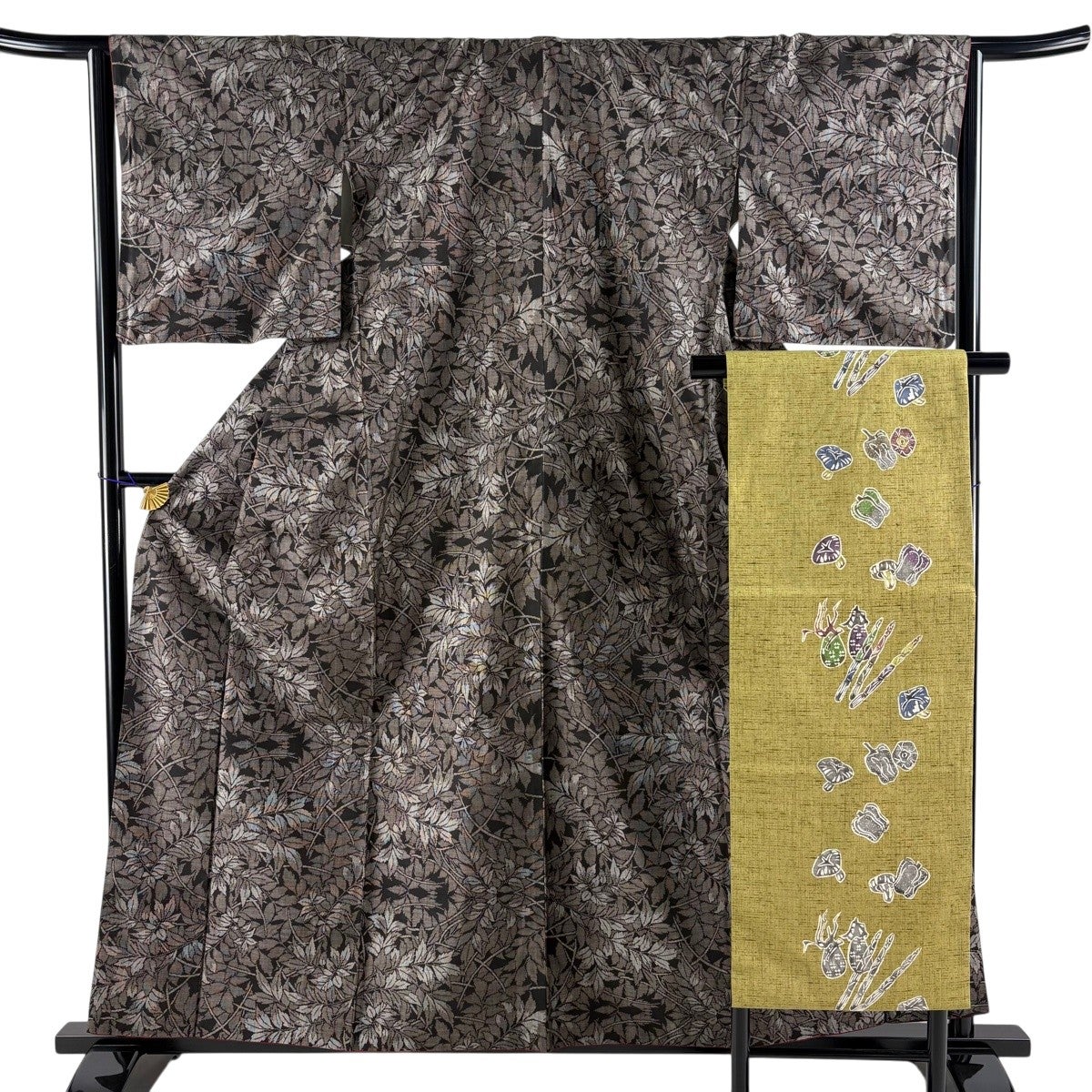 美品】 大島紬 身丈160.5cm 裄丈65cm M 袷 名古屋帯セット 純泥染 証紙