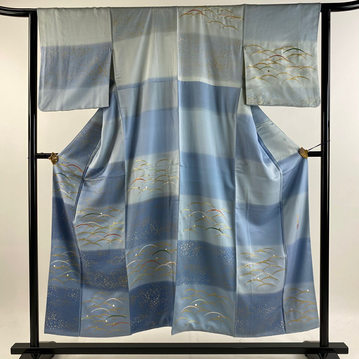 訪問着 身丈151.5cm 裄丈62.5cm S 袷 福田喜三郎 落款あり 露芝 箔