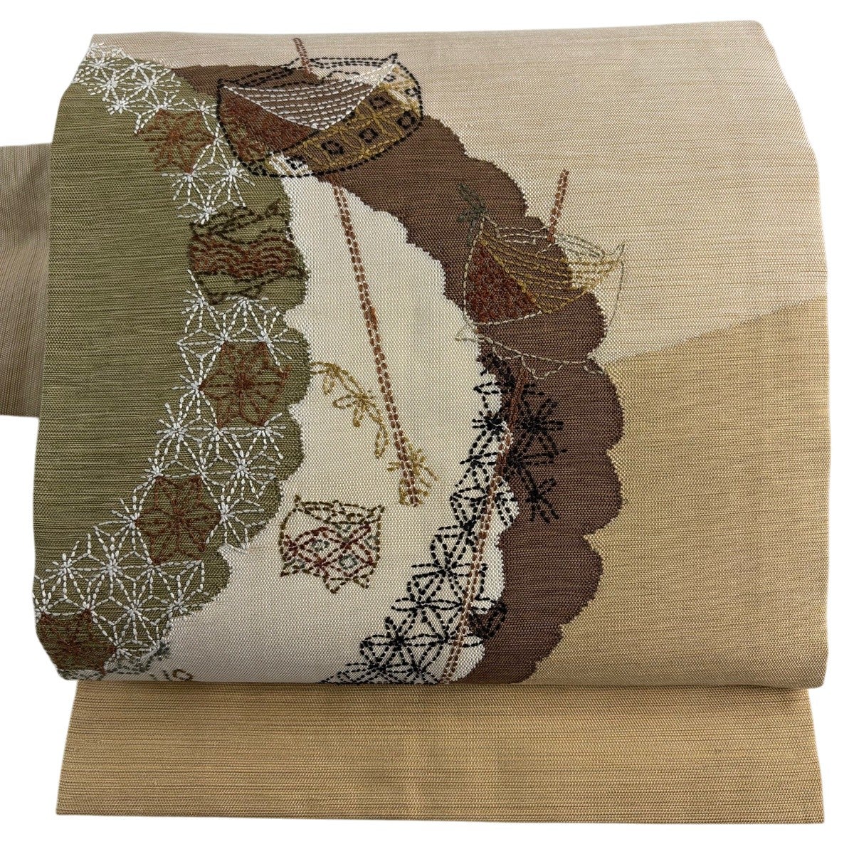 【美品】名古屋帯 名品 麻 【中古】 夏物】 特選本麻九寸名古屋帯 ≪御仕立て上がり・中古美品≫ 「無地