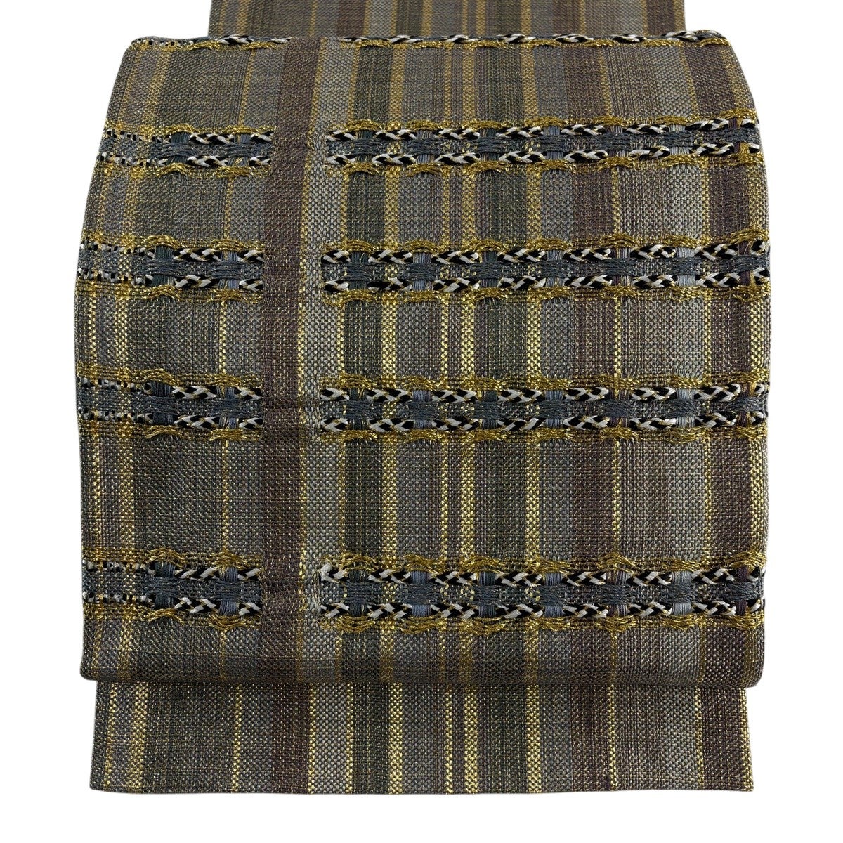 ［お太鼓柄］袋帯　中古美品　450cm O-861 50%OFF 【美品】 袋帯 秀品 松竹梅 菊 金糸 刺繍 灰紫 お太鼓柄 正絹