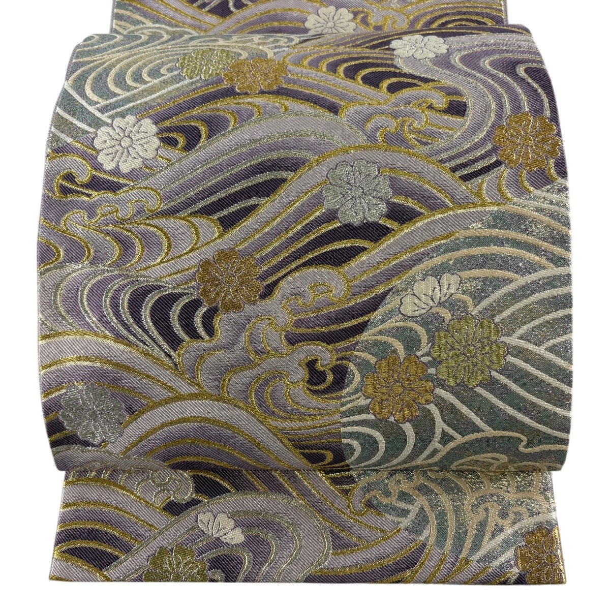 30%OFF 【美品】 袋帯 秀品 落款あり 振袖向き 桜 波 金銀糸 箔 薄紫