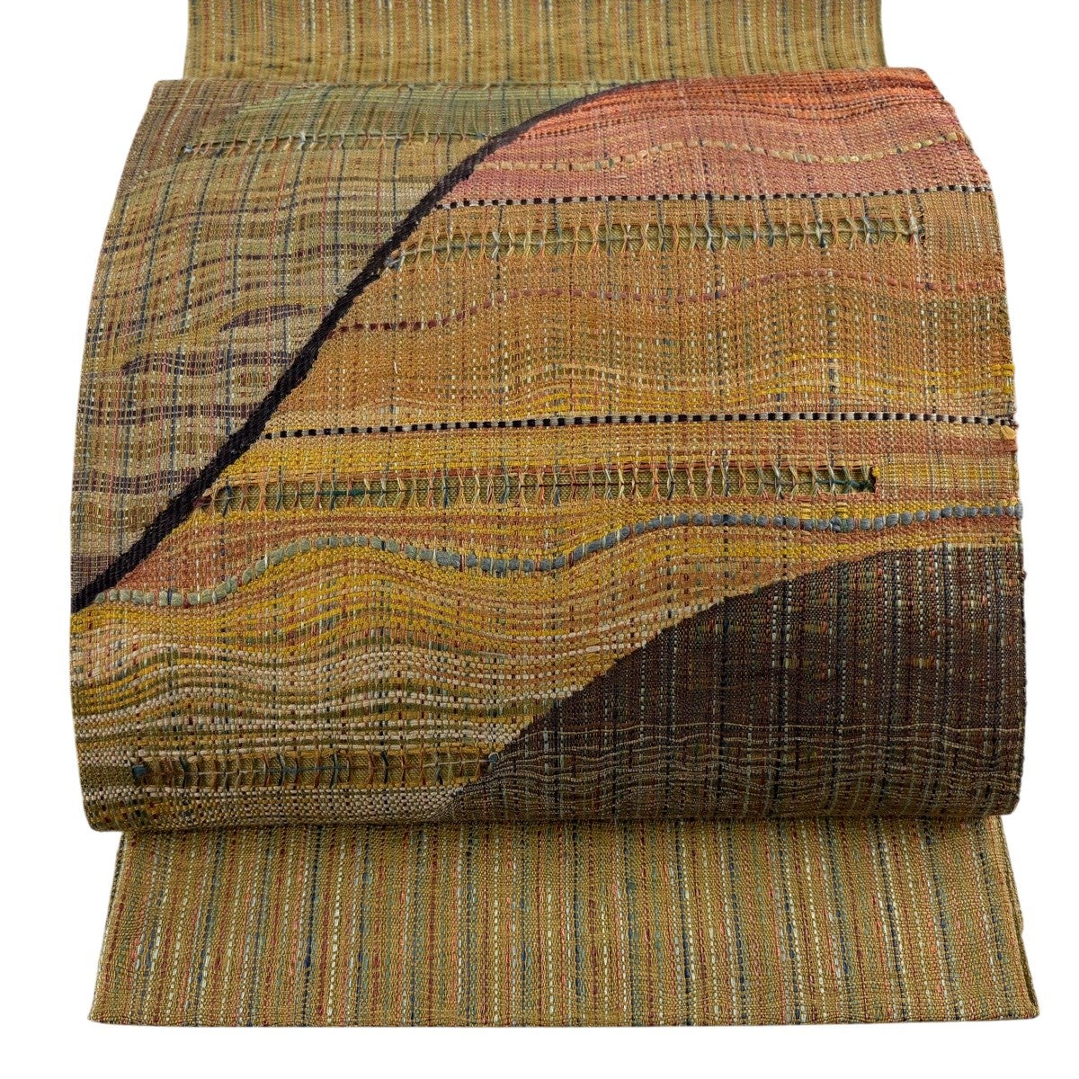 袋帯 秀品 鴛鴦 刺繍 金彩 赤茶 お太鼓柄 正絹｜中古・古着