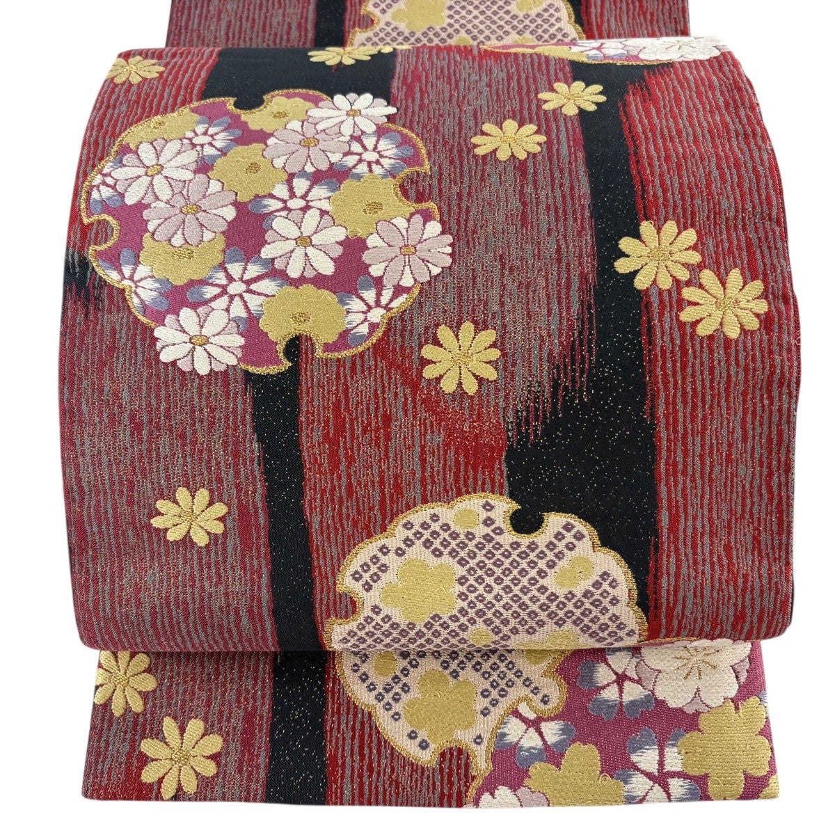 名古屋帯 名品 桜 雪輪 ぼかし 紫 正絹｜中古・古着・リサイクル着物