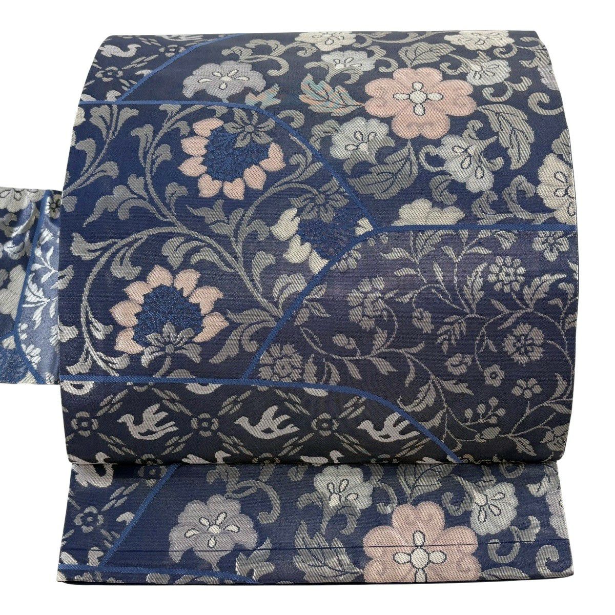 美品】 名古屋帯 優品 関西仕立て 花唐草 箔 青 正絹｜中古・古着