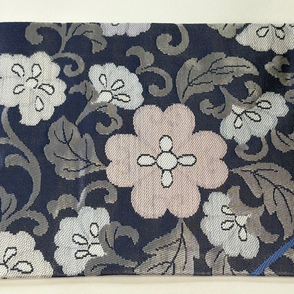 美品】 名古屋帯 優品 関西仕立て 花唐草 箔 青 正絹｜中古・古着