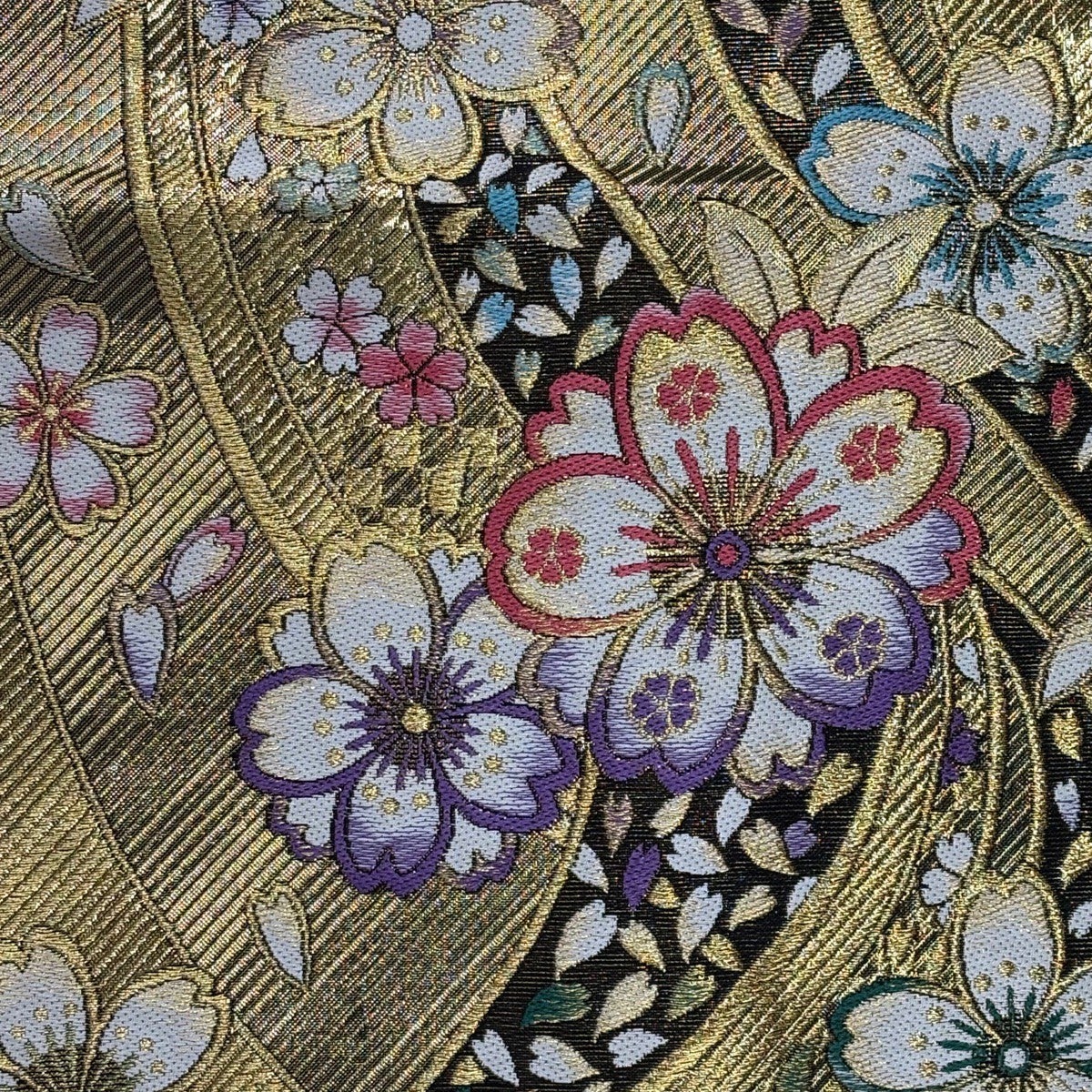 振袖 身丈175cm 裄丈70.5cm L 袷 袋帯フルセット 桜 花びら 箔 金彩 紫