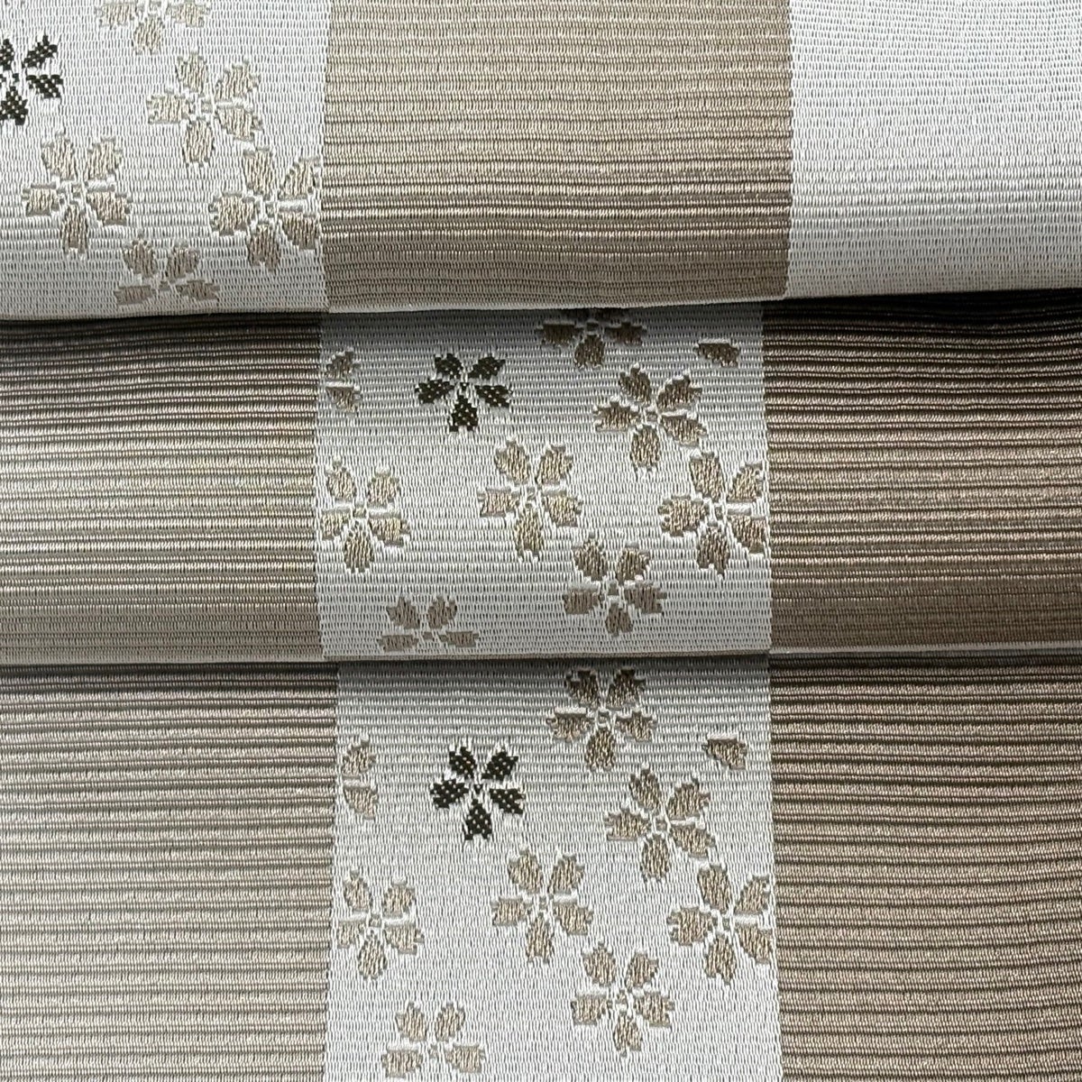 半幅帯 優品 市松 桜 銀通し 灰茶 化繊｜中古・古着・リサイクル着物