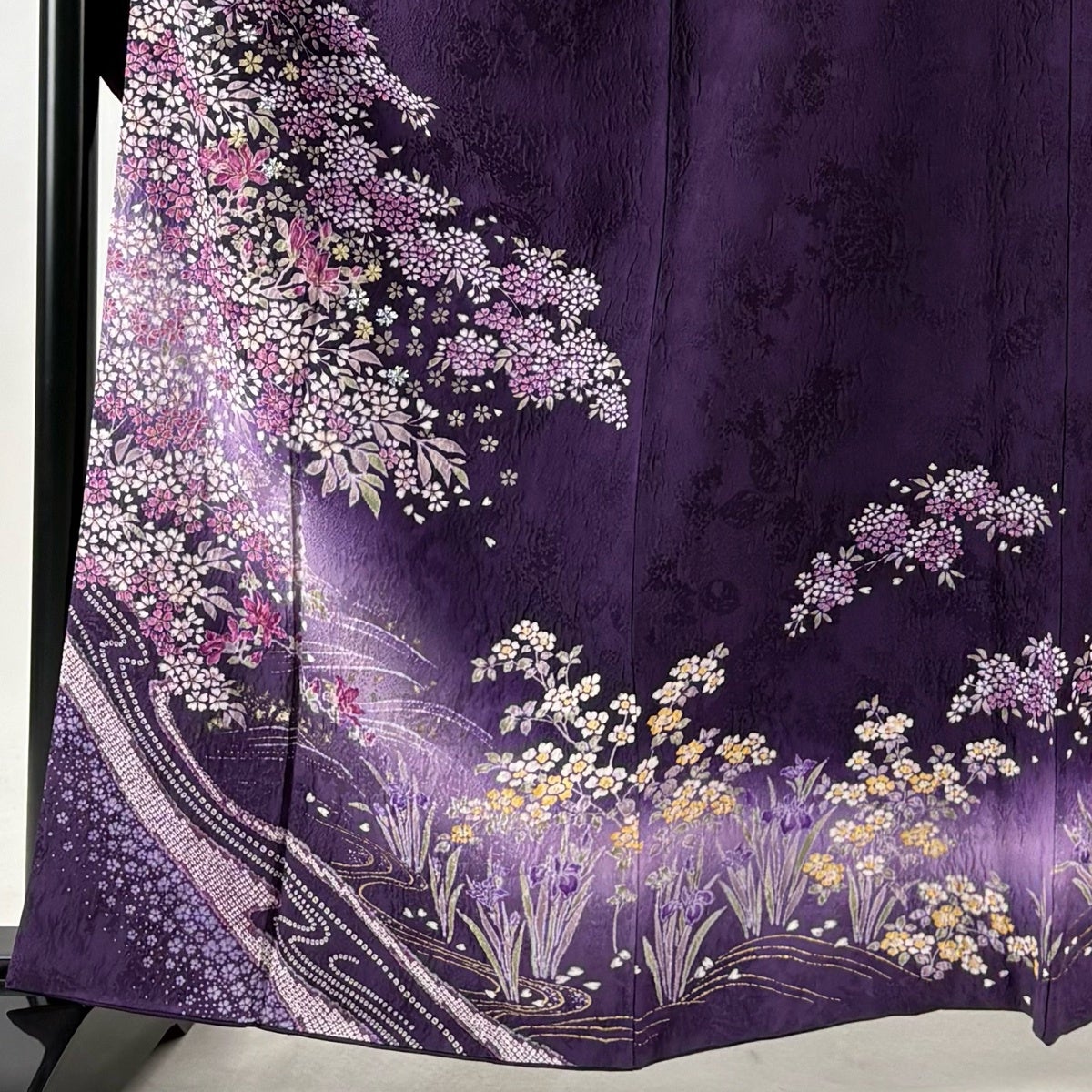振袖 身丈162.5cm 裄丈66.5cm M 袷 森英恵 落款あり 桜 流水 箔 金彩