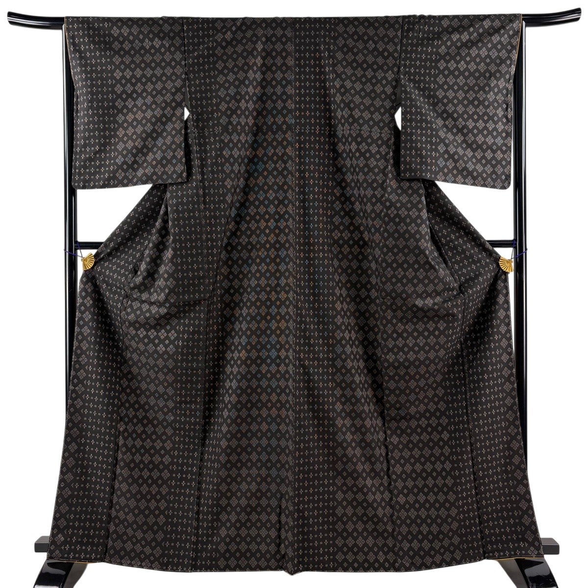 ★専用2点おまとめ★美品 訪問着 大島紬 染大島 緑縦縞 身丈165cm 美品】 大島紬 身丈165cm 裄丈65.5cm M 袷 純泥染 証紙あり 菱 井桁絣