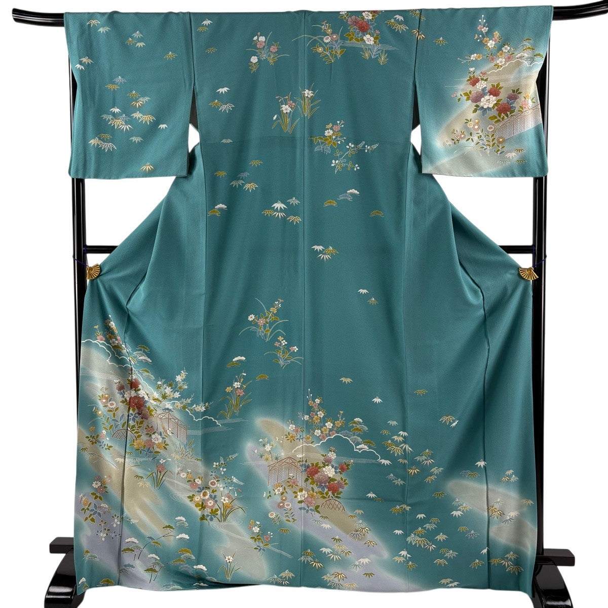 美品】 訪問着 身丈154.5cm 裄丈63cm S 袷 扇面 牡丹 金彩 ぼかし