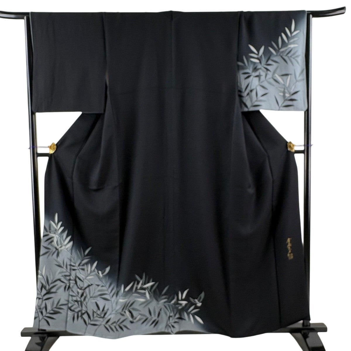 色無地 身丈162.5cm 裄丈65cm M 袷 斉藤三才 落款あり 緑 正絹 秀品 一