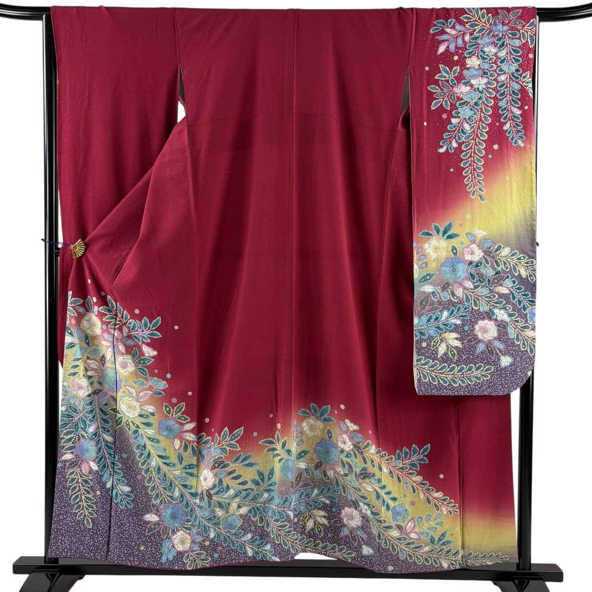 正絹絞り振袖 赤紫花柄　身丈155cm 美品】 振袖 身丈155.5cm 裄丈65cm M 袷 辻が花柄 絞り ぼかし 赤紫