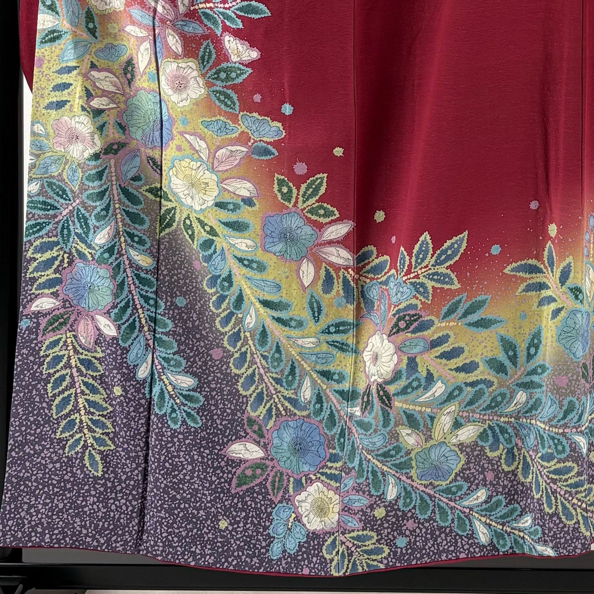 美品】 振袖 身丈155.5cm 裄丈65cm M 袷 辻が花柄 絞り ぼかし 赤紫