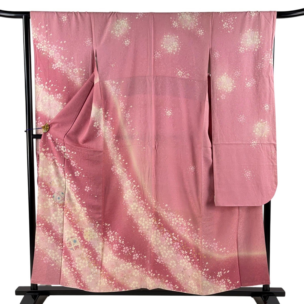 振袖 身丈156cm 裄丈65cm M 袷 桜 手鞠 銀通し 金糸 ピンク 正絹 名品