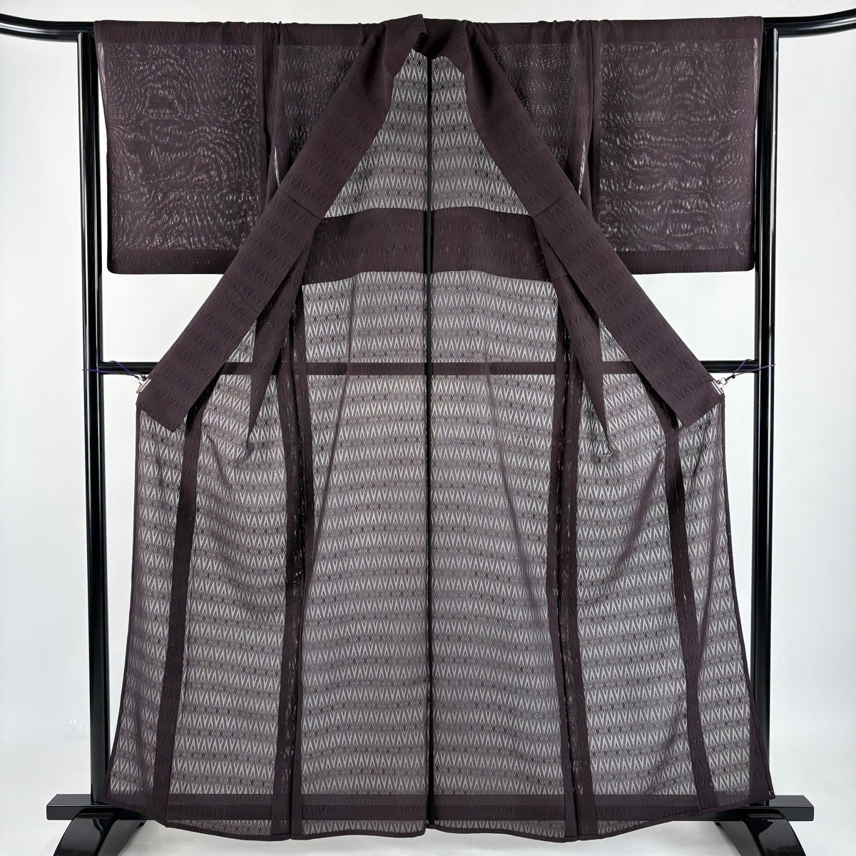美品】 色無地 身丈161cm 裄丈64.5cm M 薄物 紗 地紋 茶紫 正絹 逸品