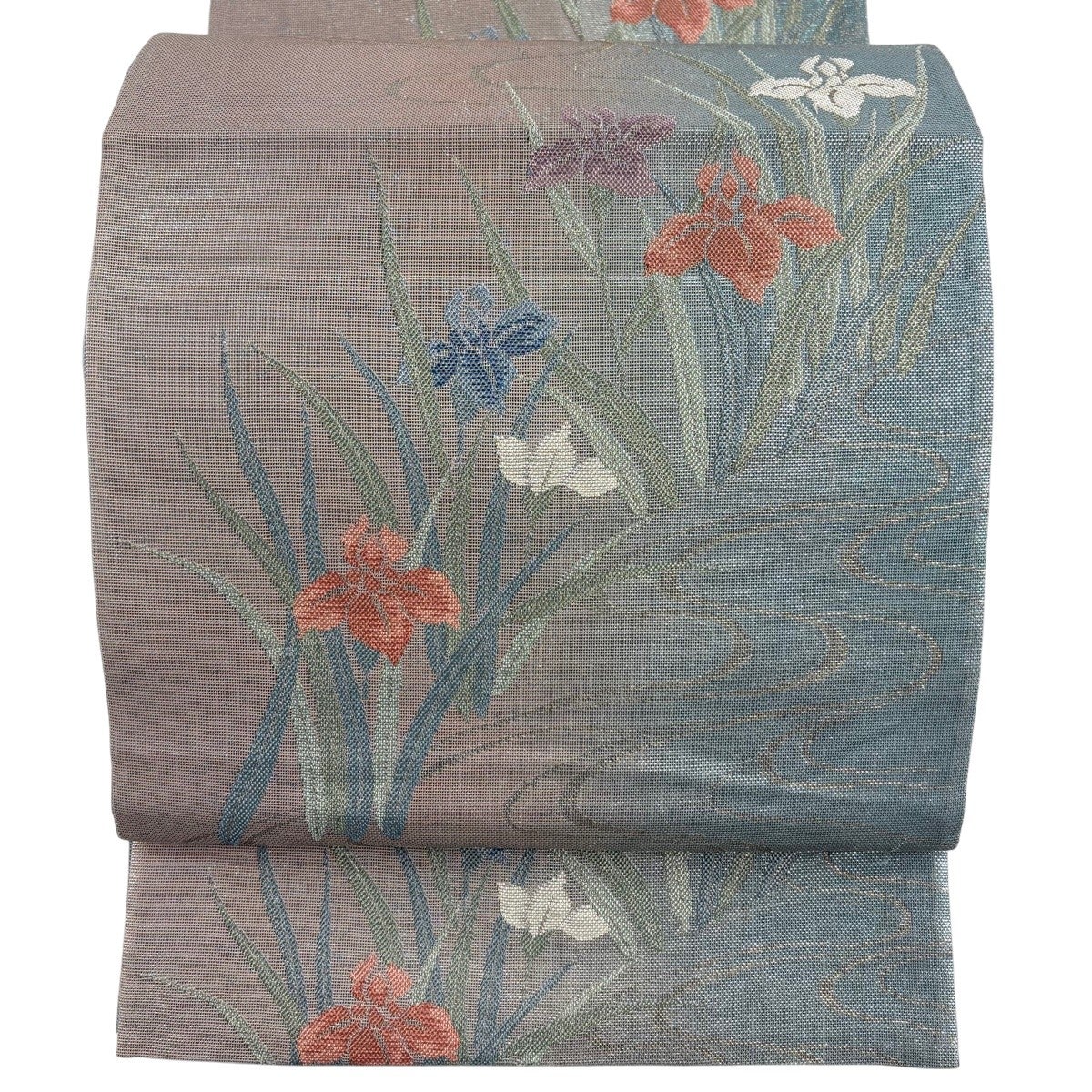 袋帯 秀品 枝花 箔 唐織 灰色 六通 正絹 【中古】 袋帯 秀品 六