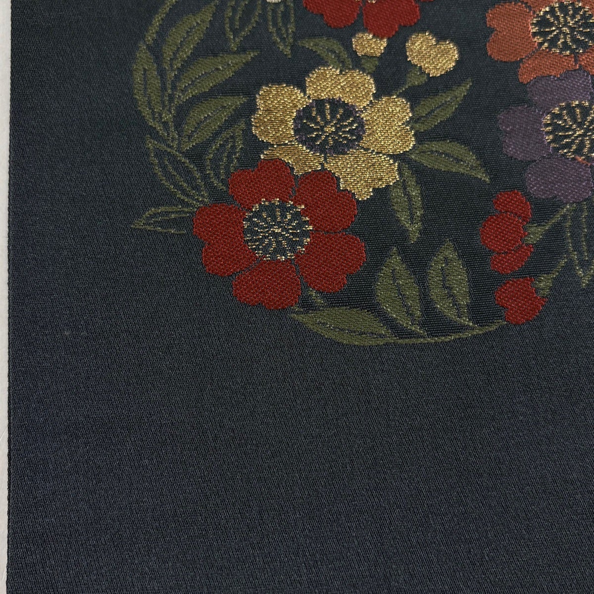 美品】 袋名古屋帯 秀品 花丸文 金糸 墨色 正絹｜中古・古着