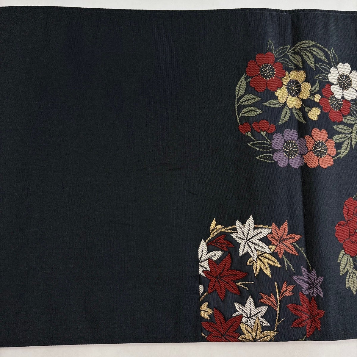 美品】 袋名古屋帯 秀品 花丸文 金糸 墨色 正絹｜中古・古着