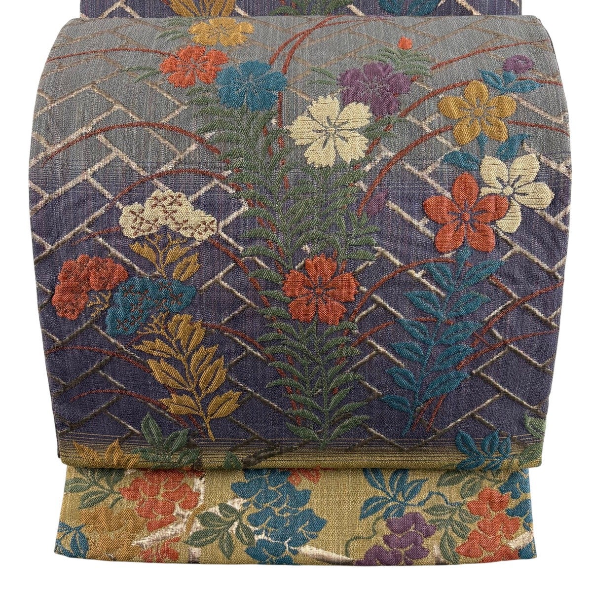 美品】 袋帯 名品 松竹梅 金糸 麗粋唐織 灰色 六通 正絹｜中古・古着 
