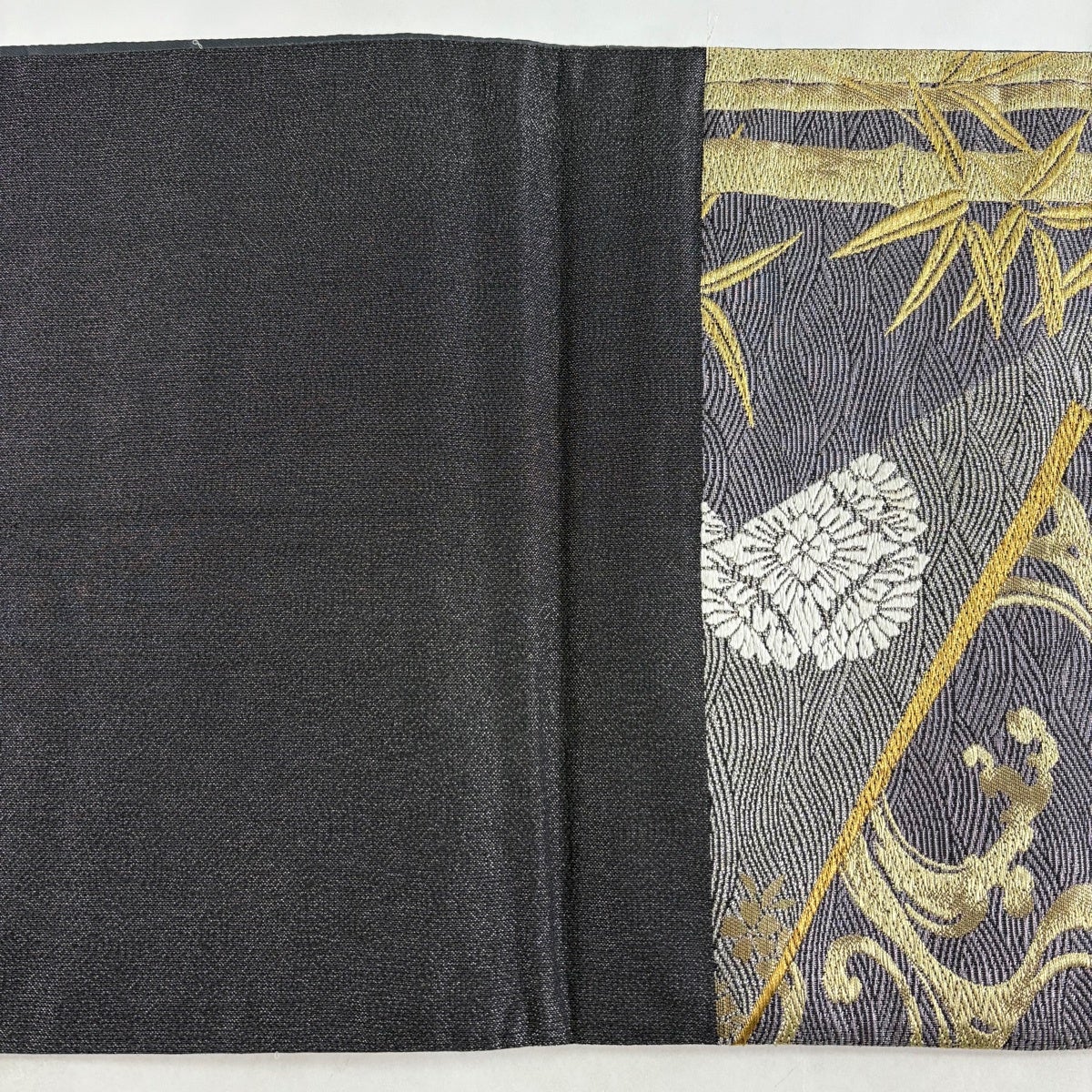 袋帯 秀品 華文 波頭 金銀糸 箔 灰紫 六通 正絹｜中古・古着