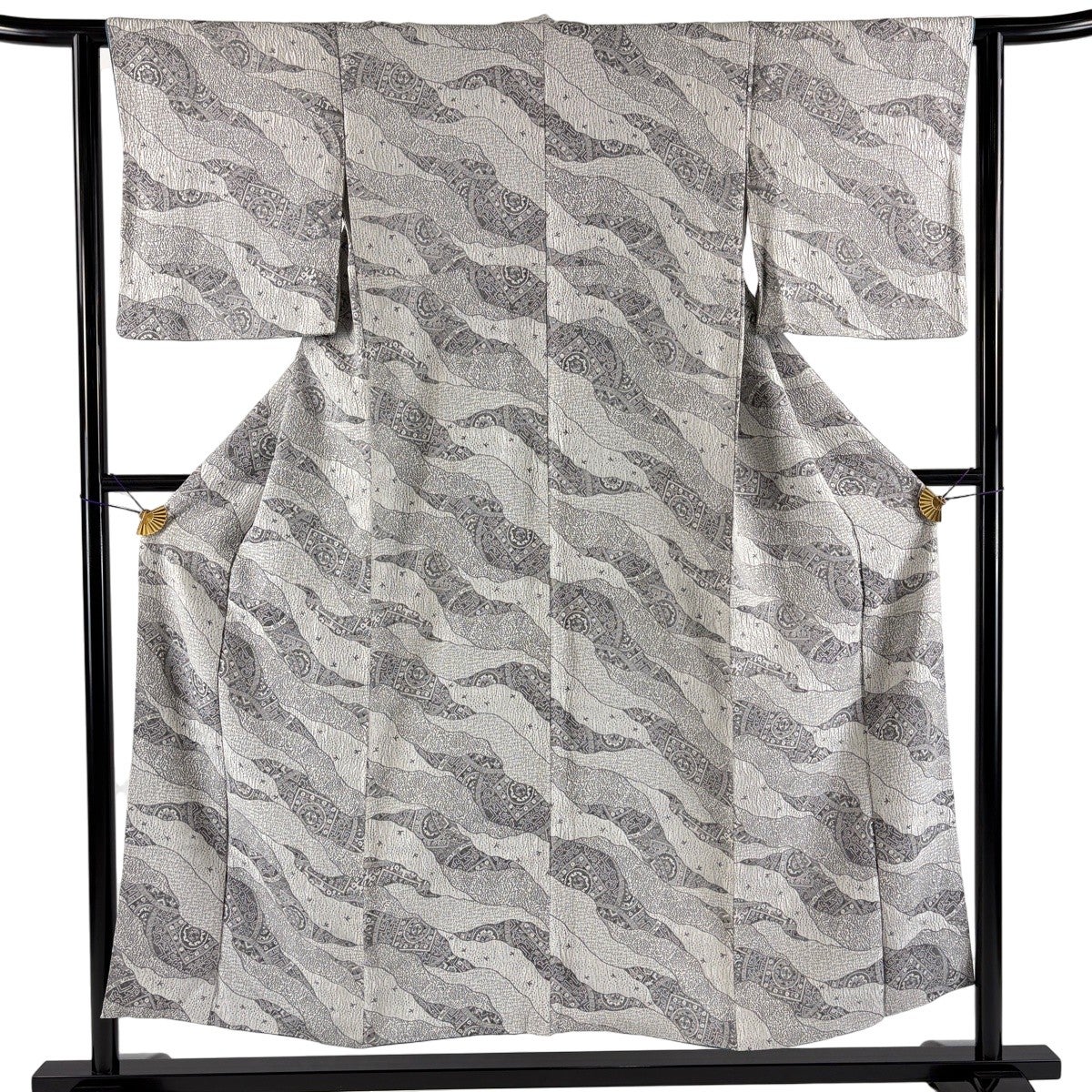 ★専用★未使用品 小紋 グリーンベージュ 桜花 身丈163cm裄丈70cm正絹 美品】 小紋 身丈152cm 裄丈61.5cm S 袷 花唐草 鳥 紋意匠 灰色 正絹