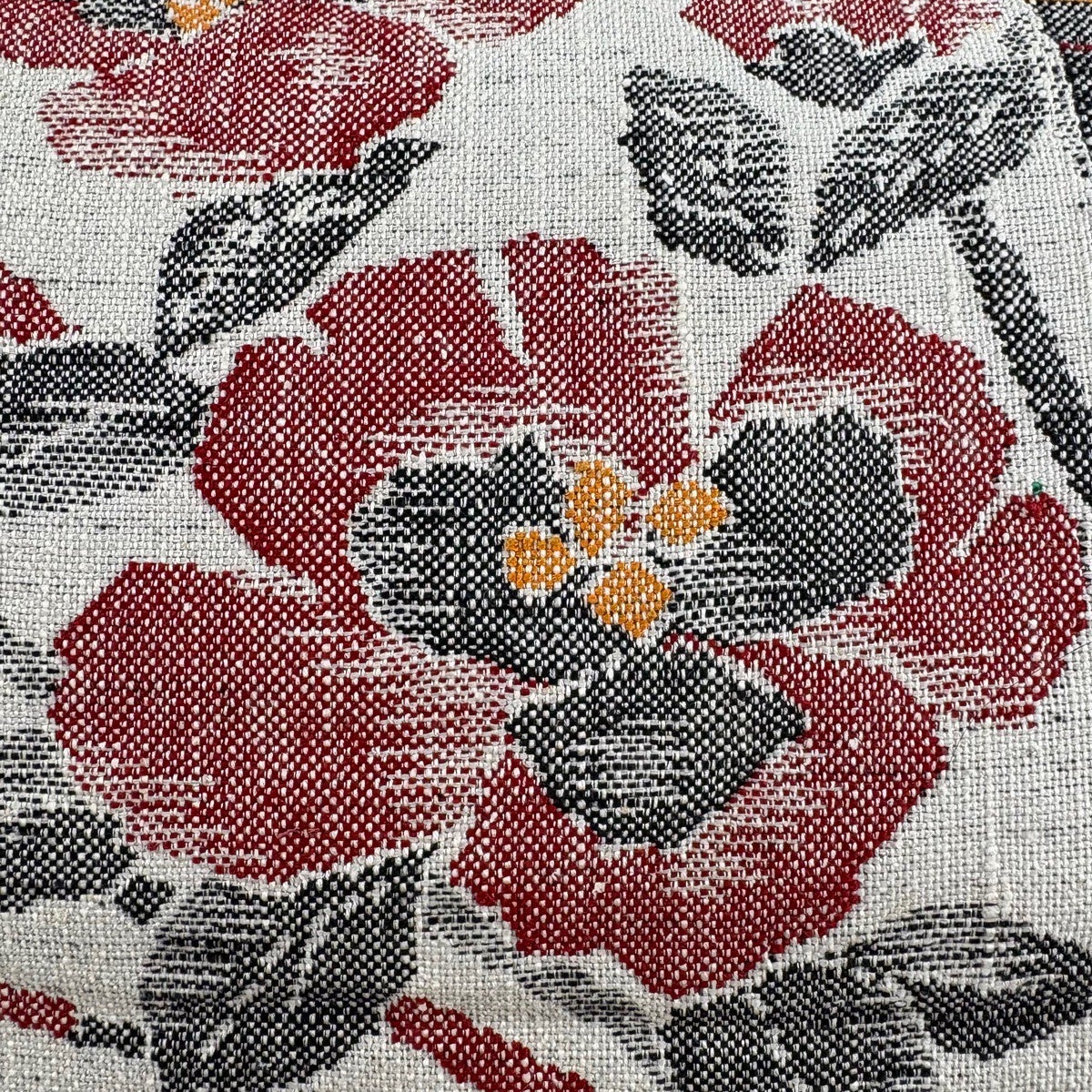 名古屋帯 優品 八寸名古屋帯 松葉仕立て 草花 縞 クリーム 正絹｜中古