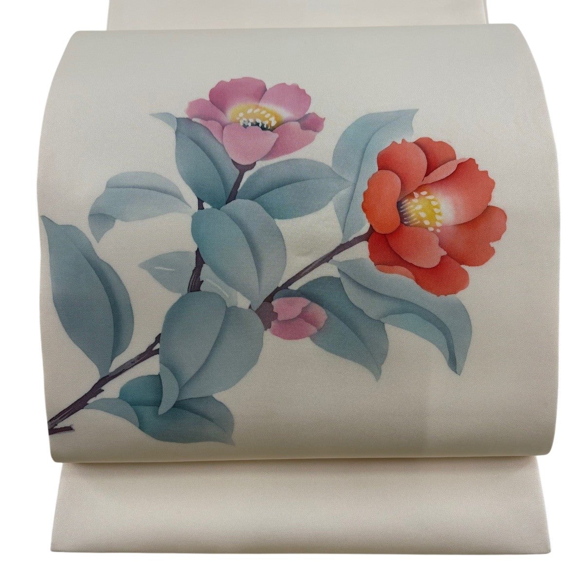 美品】 開き名古屋帯 優品 椿 薄ピンク 正絹｜中古・古着・リサイクル