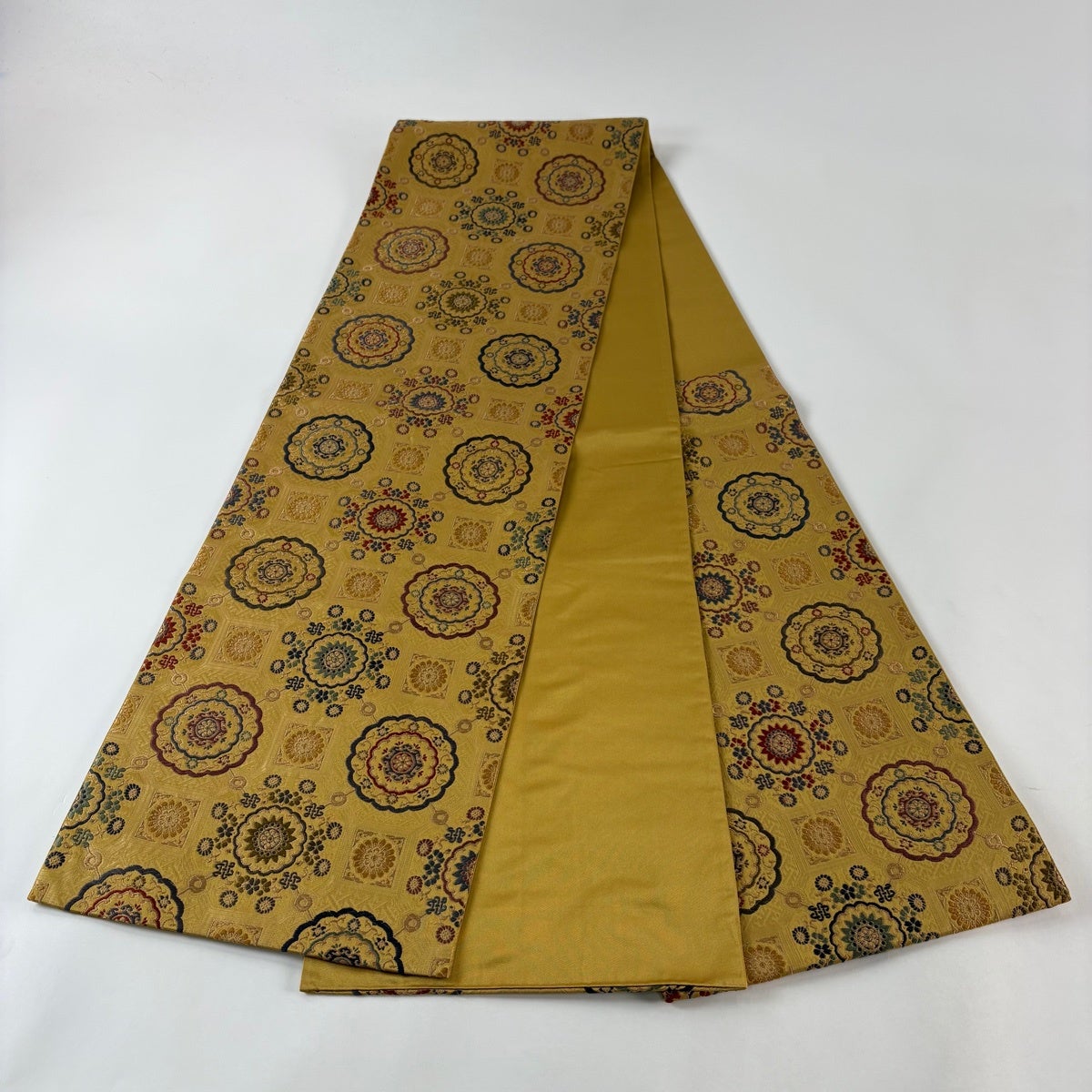 美品】 袋帯 名品 蜀江文 華文 箔 山吹茶色 六通 正絹｜中古・古着