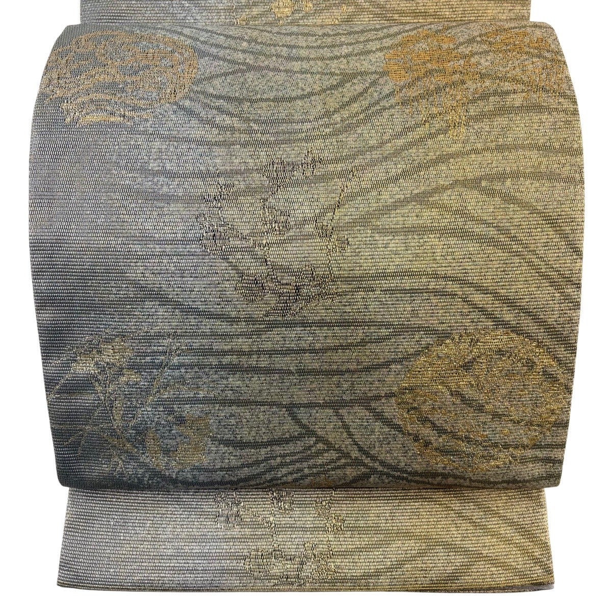 美品】 袋帯 秀品 草花 波 金銀糸 箔 銀色 六通 正絹｜中古・古着