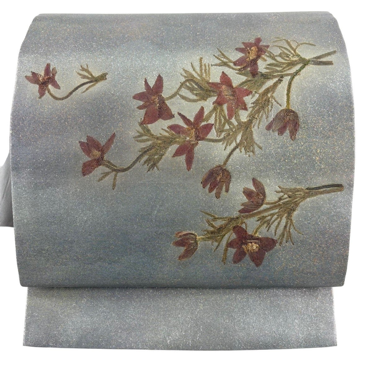 名古屋帯 秀品 花香織 草花 箔 灰色 正絹｜中古・古着・リサイクル着物