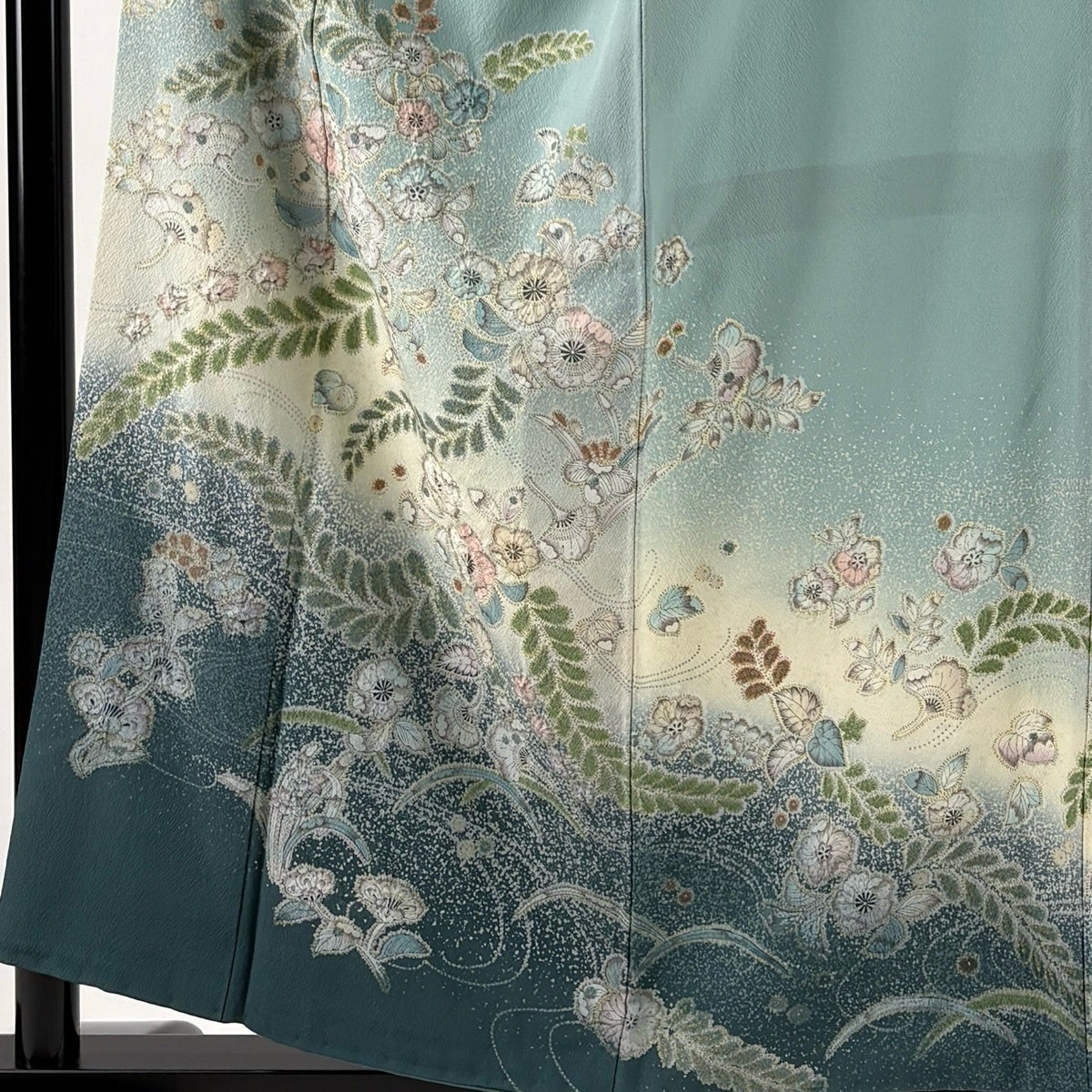 訪問着 身丈157cm 裄丈64cm M 袷 辻が花柄 流水 金彩 ぼかし 薄緑 正絹
