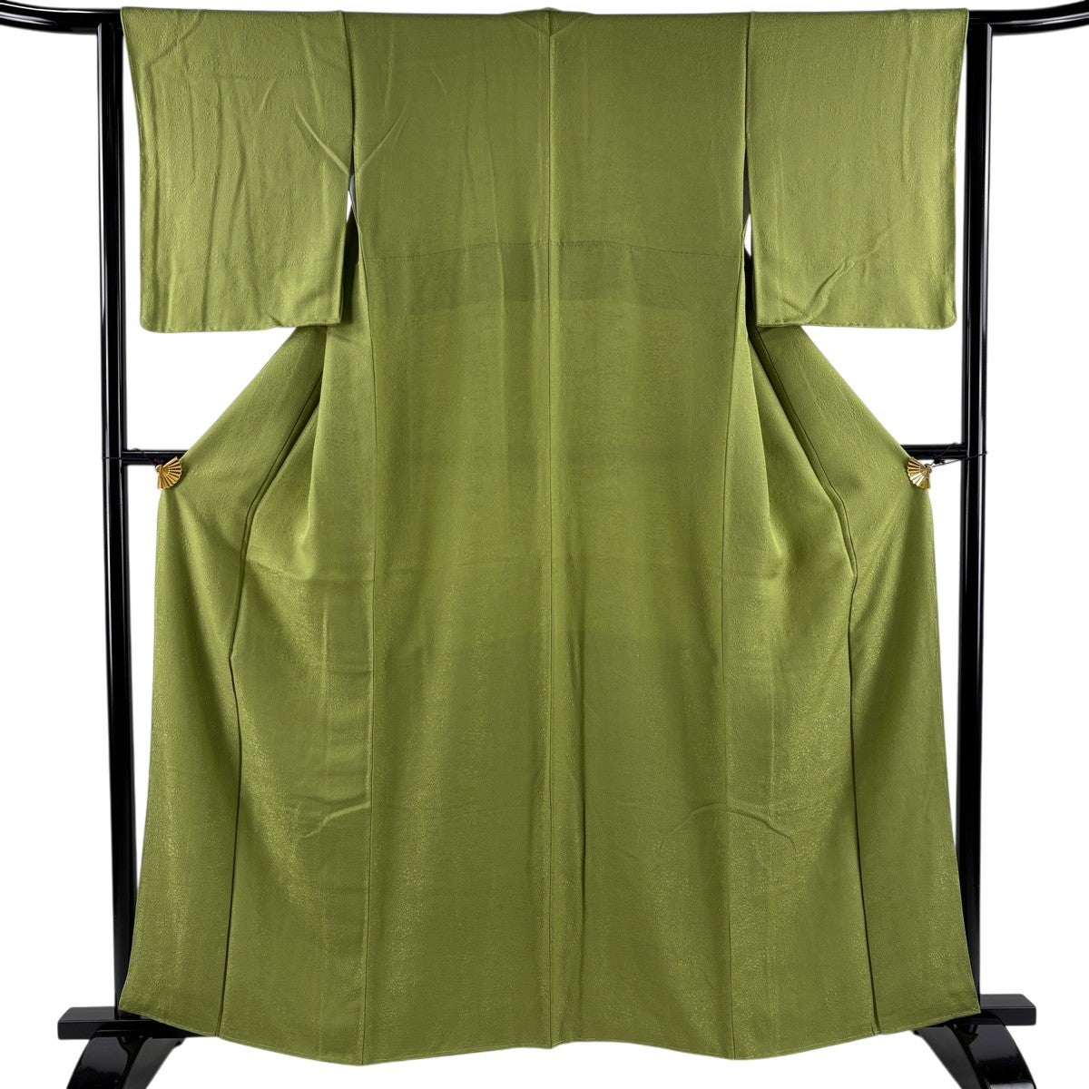安*夫様 green clothing サイズXL 色無地 身丈161cm 裄丈63cm S 袷 地紋 よもぎ色 正絹 秀品｜中古・古着