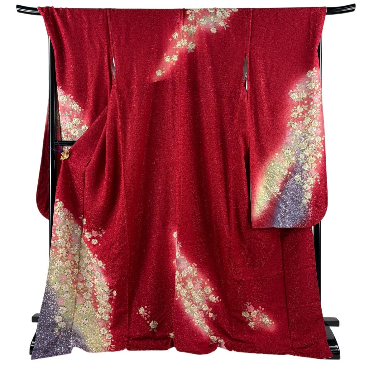 美品】振袖 身丈176.5cm 裄丈73cm 未仕立て 仮絵羽 牡丹 桜 銀通し