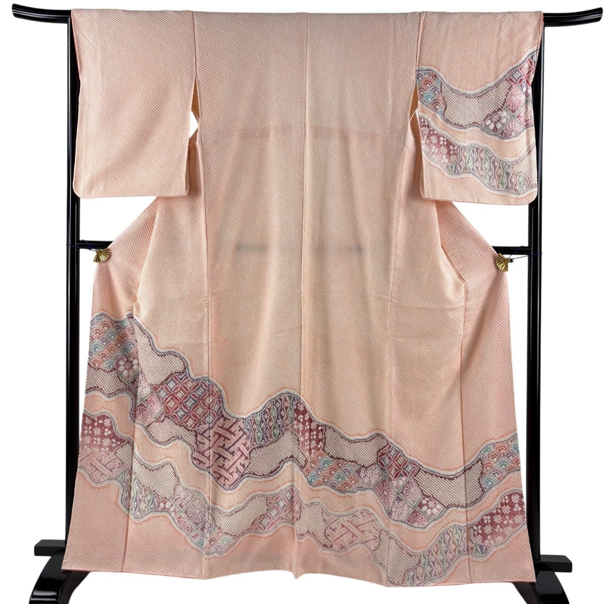 付下げ 身丈162cm 裄丈66cm 正絹 名品 【中古】 付下げ 身丈162cm 裄丈66cm M 紗袷 秋草 紺色 正絹 名品｜中古・
