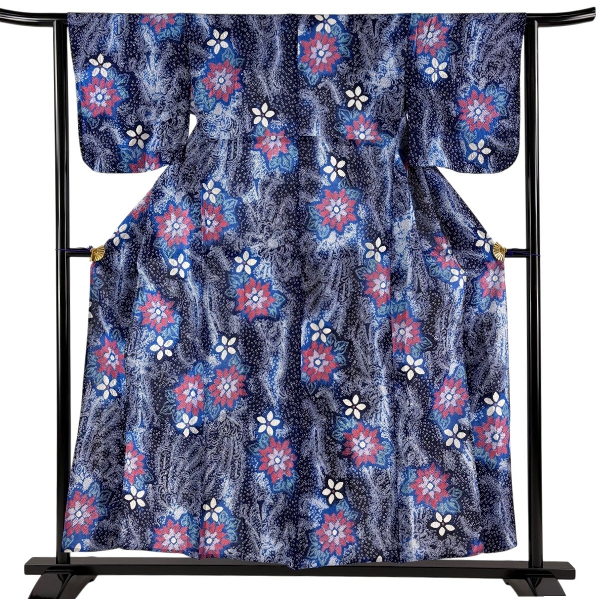 美品】 浴衣 身丈157cm 裄丈64cm M 絞り浴衣 蝶 黒 綿 名品｜中古