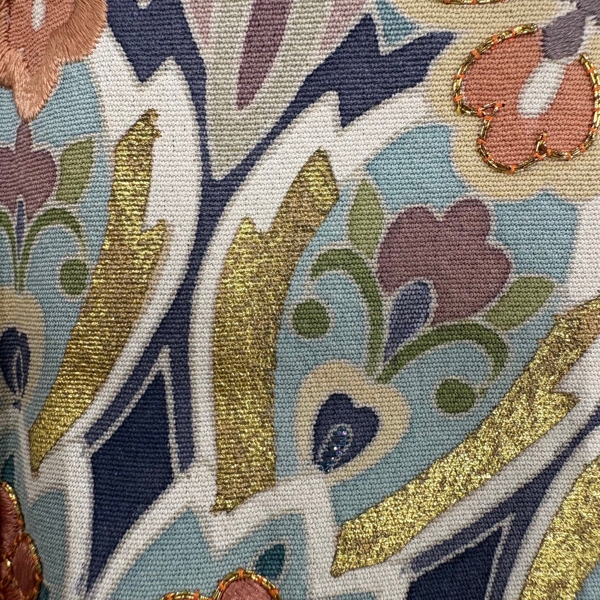 色留袖 身丈156cm 裄丈63cm S 袷 華文 花唐草 刺繍 金糸 青灰色 正絹