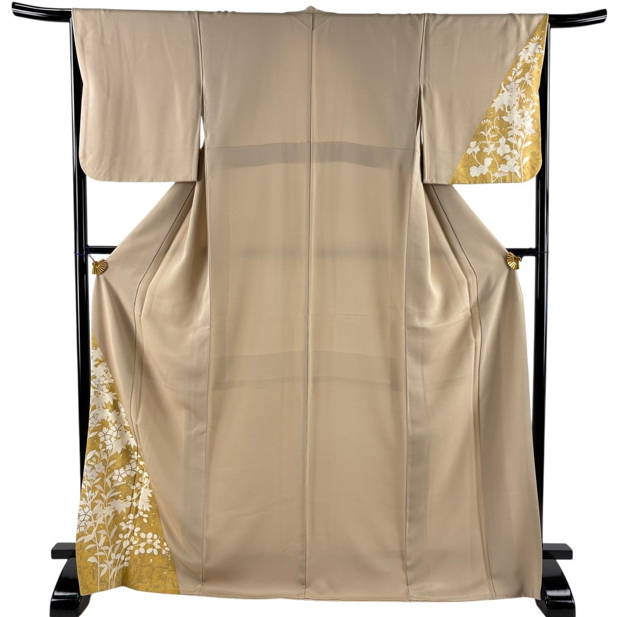 付下げ 身丈171cm 裄丈67cm M 袷 秋草 金糸 金彩 ベージュ 正絹 秀品