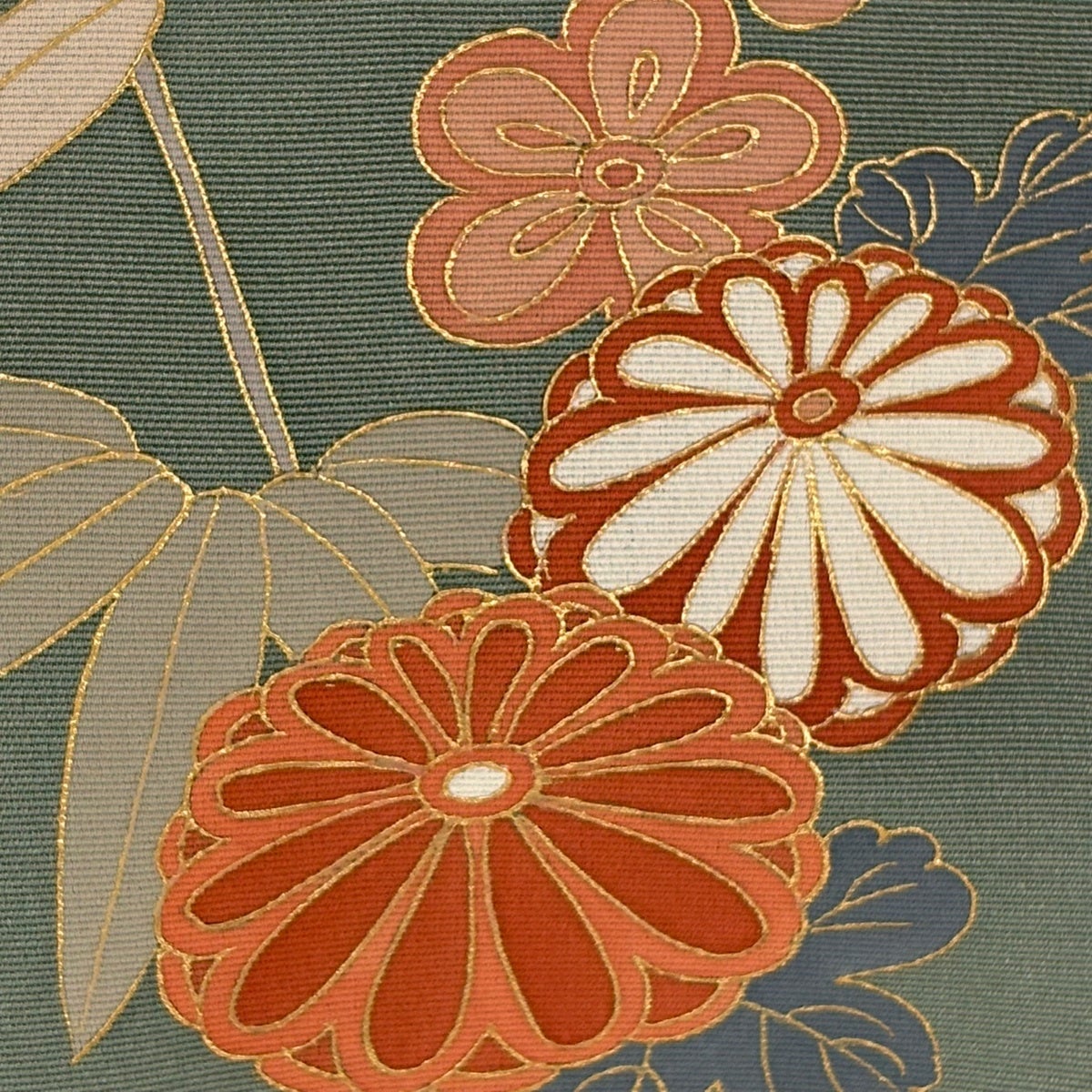 訪問着 身丈166.5cm 裄丈66cm M 袷 菊 梅 金糸 金彩 灰緑 正絹 秀品 一