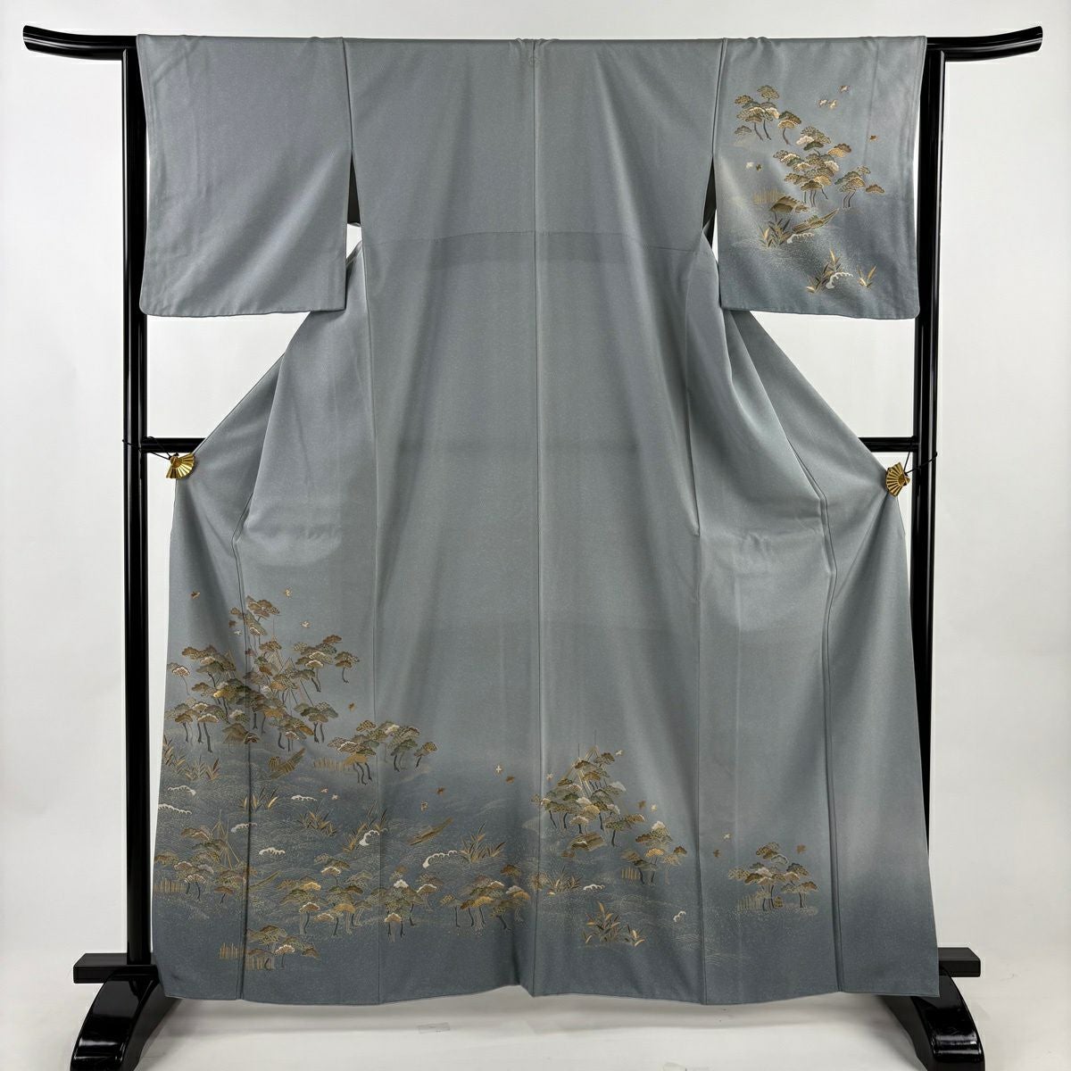 訪問着 身丈155cm 裄丈64.5cm M 袷 波 幾何学 赤茶 正絹 秀品 一つ紋