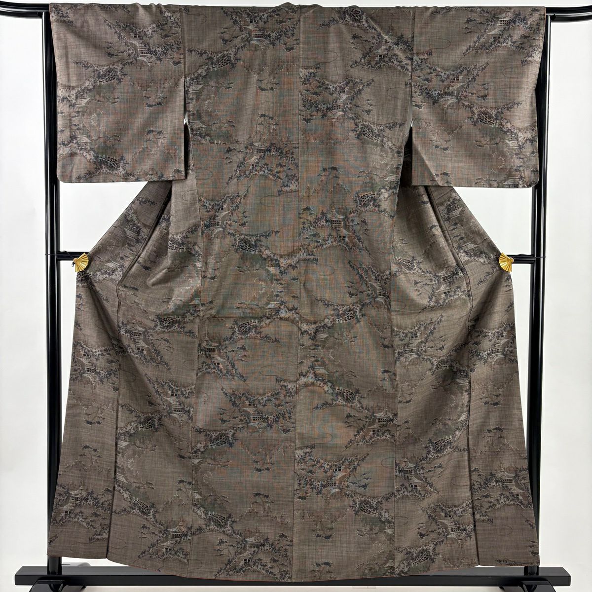 紬 身丈162cm 裄丈64cm 正絹 秀品 【中古】 美品】 紬 身丈162cm 裄丈66cm M 袷 証紙あり 唐草 縞 濃紺 正絹 秀品