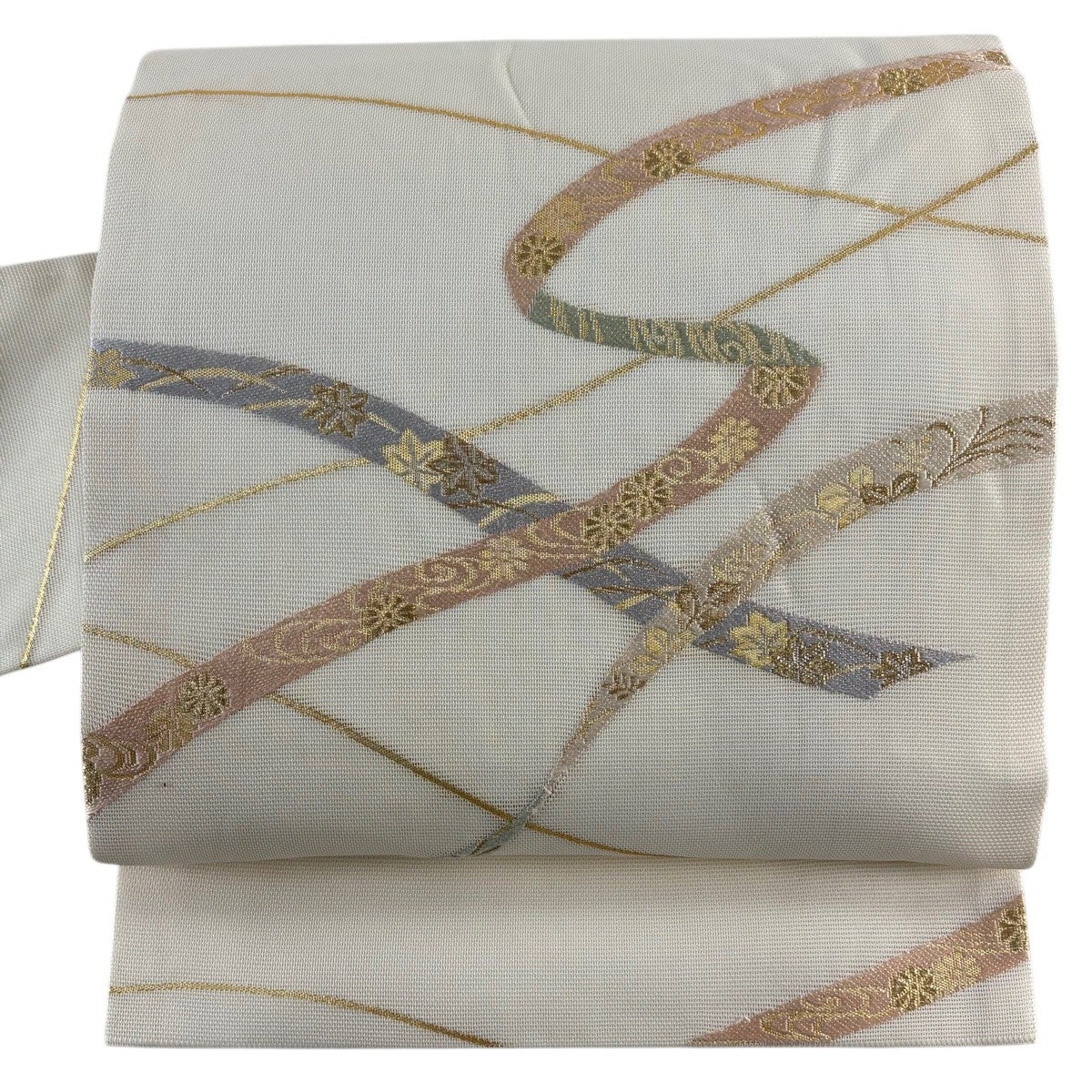 名古屋帯 秀品 夏帯 草花 蔓帯 金糸 箔 クリーム 正絹｜中古・古着