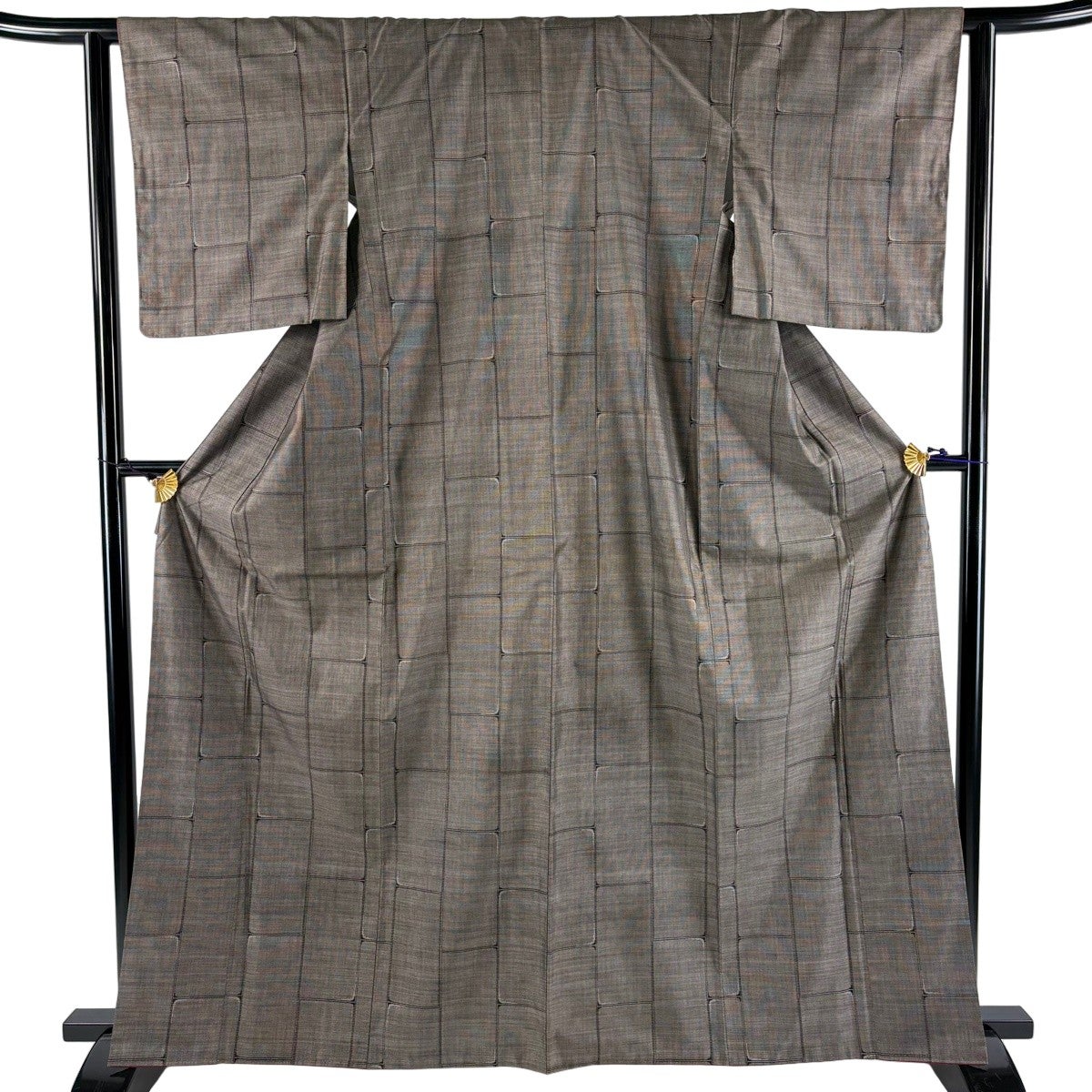 美品】紬 身丈160cm 裄丈63.5cm S 袷 葉柄 灰茶 正絹 秀品｜中古・古着